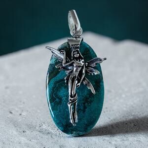 Fairy Laguna Lace Agate Sterling Silver Overlay Pendant Mexico